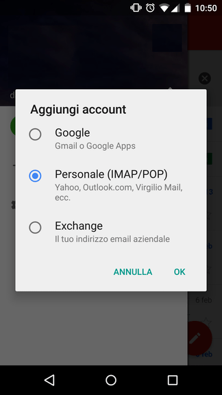 aggiungi account android
