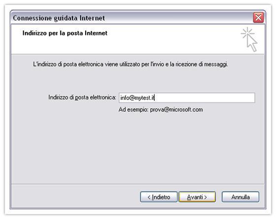 inserire indirizzo di posta elettronica
