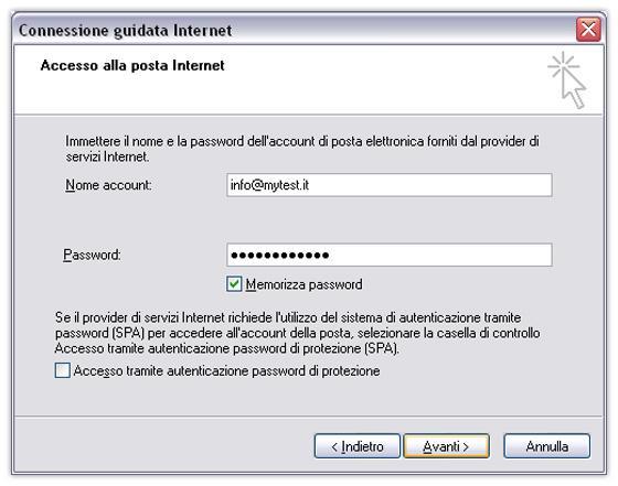 parametri accesso account di posta