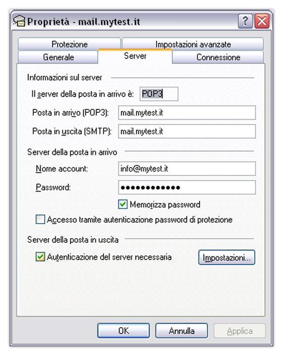 autenticazione del server della posta in uscita necessaria