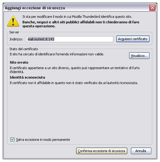 accettare certificato di sicurezza