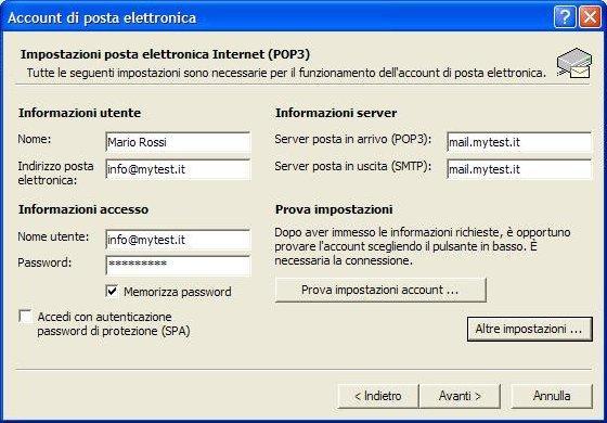 inserire indirizzo di posta elettronica