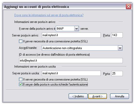 Thunderbird impostazioni account